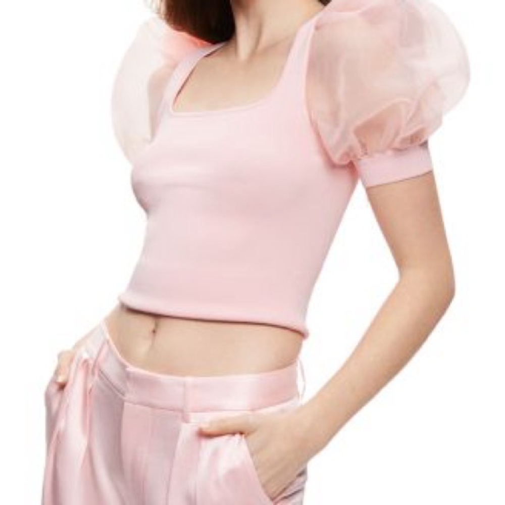 Alice + Olivia Abella Tulle Pink Puff Sleeve Top size S
